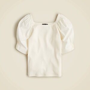 J.crew Vintage‎ rib top with cotton poplin puff sleeves XL Ivory